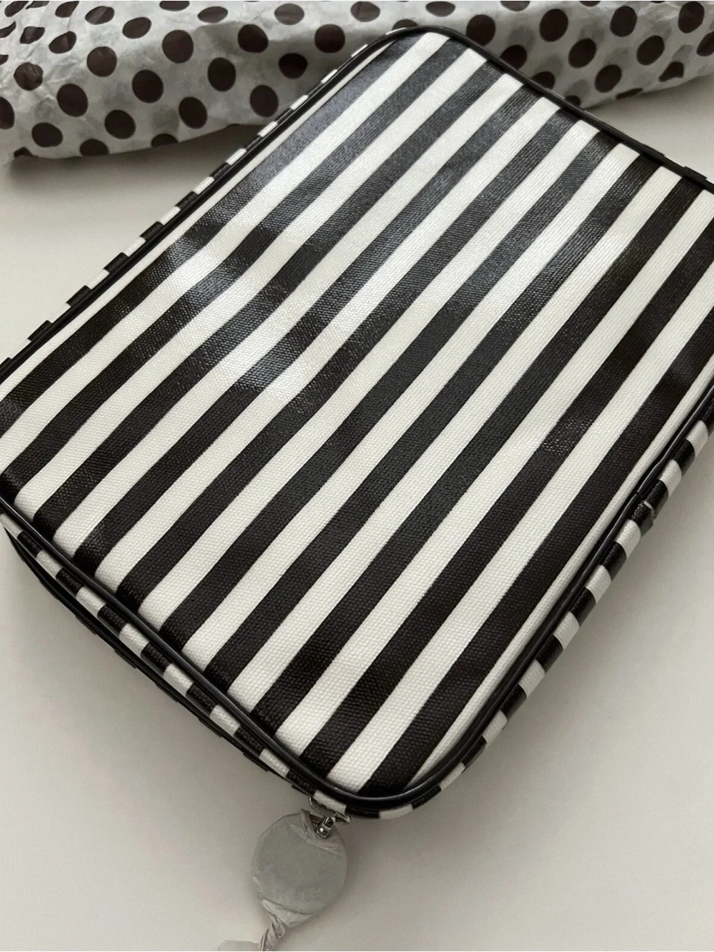 Henri Bendel Brown & White centenial Stripe Cosmetic/brush Case